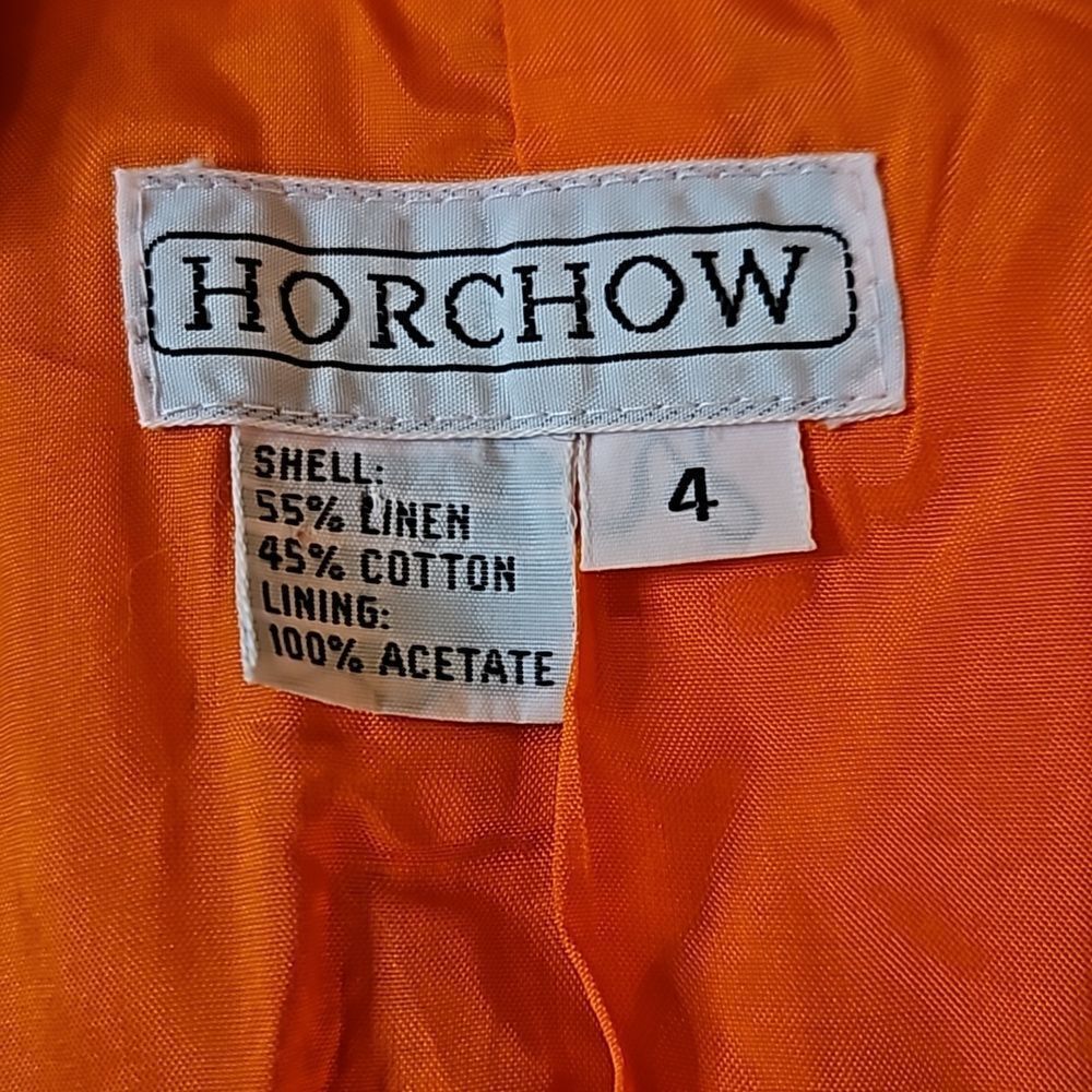 Horchow 100% Linen Orange Cropped Jacket Blazer Size 4 Single Button - Picture 8 of 11